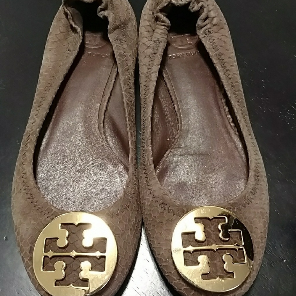 Tory Burch brown snake skin flats